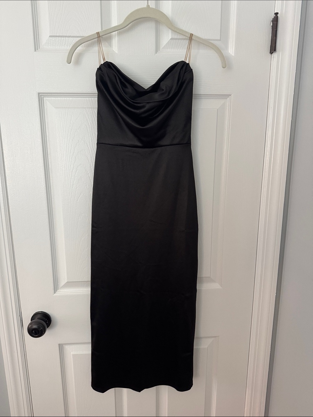 Honey and Rosie Black Strapless Cowl Midi Dress